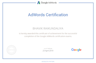 Bhavik Raikundaliya Adwords Certification
