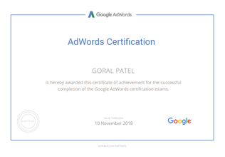 Goral Patel Adwords Certification