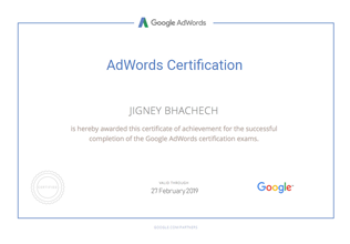 Jigney Bhachech Adwords Certification