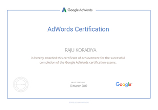 Raju Koradiya Adwords Certification
