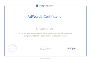Shloka Bhatt Adwords Certification
